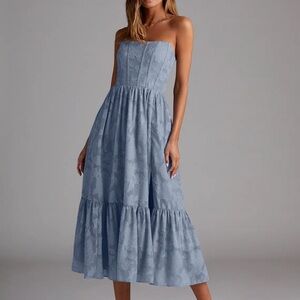 Azazie Strapless Midi Dress in Light Blue